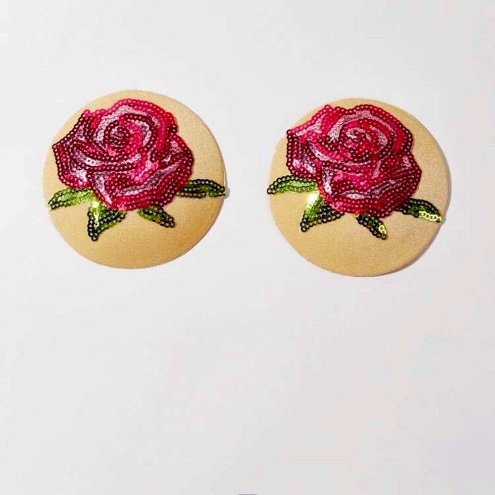 1pair Plus Sequin Floral Patched Nipple Cover
